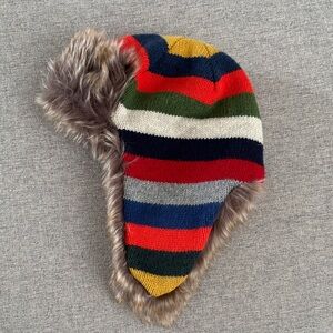 GAP Multicolor Striped Kids Hat with Faux Fur